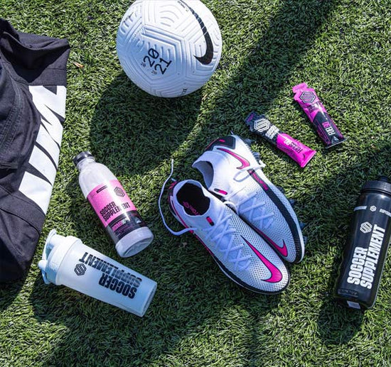 Soccer Supplement products on grass 